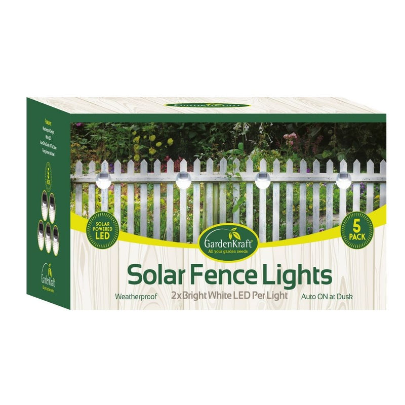 GardenKraft Solar Fence Lights Pack of 5 - Silver