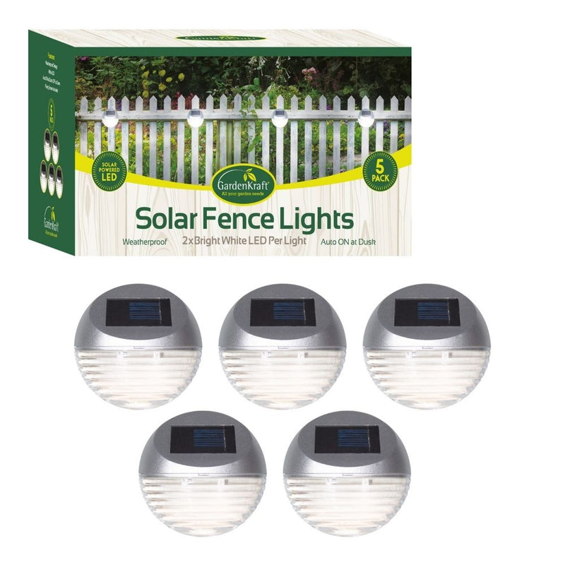 GardenKraft Solar Fence Lights Pack of 5 - Silver