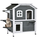 PawHut Wooden Cat House Cat Cave Pet Shelter Condos Outdoor Grey