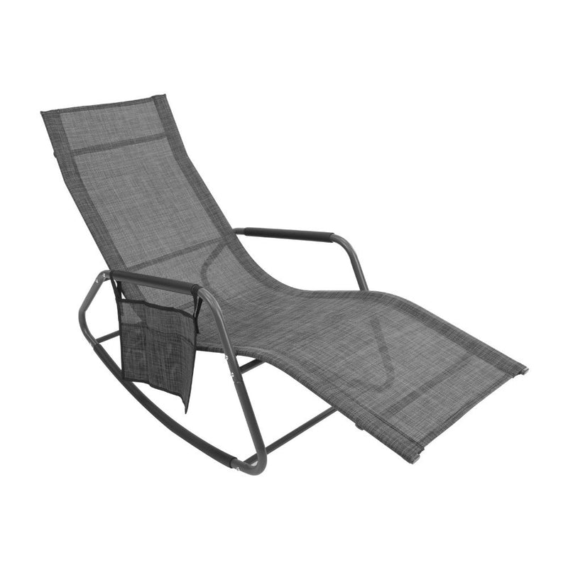 GardenKraft Outdoor Rocking Sun Lounger Relaxer - Black & Grey