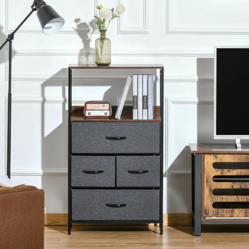 HOMCOM Fabric Chest of Drawers Storage Unit 58x29x103cm - Black