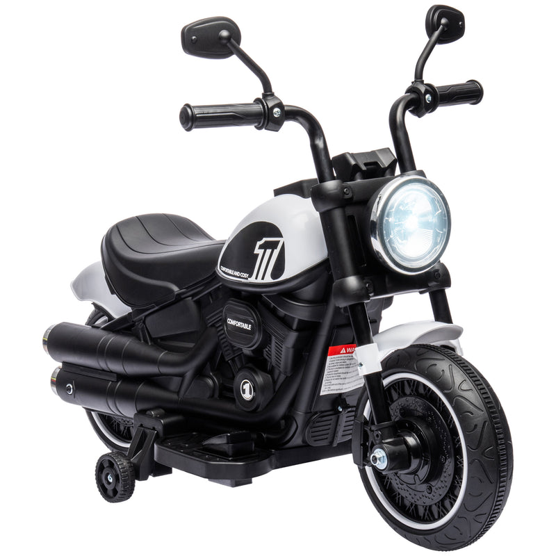 HOMCOM 6V Electric Motorbike with Training Wheels, One-Button Start - White