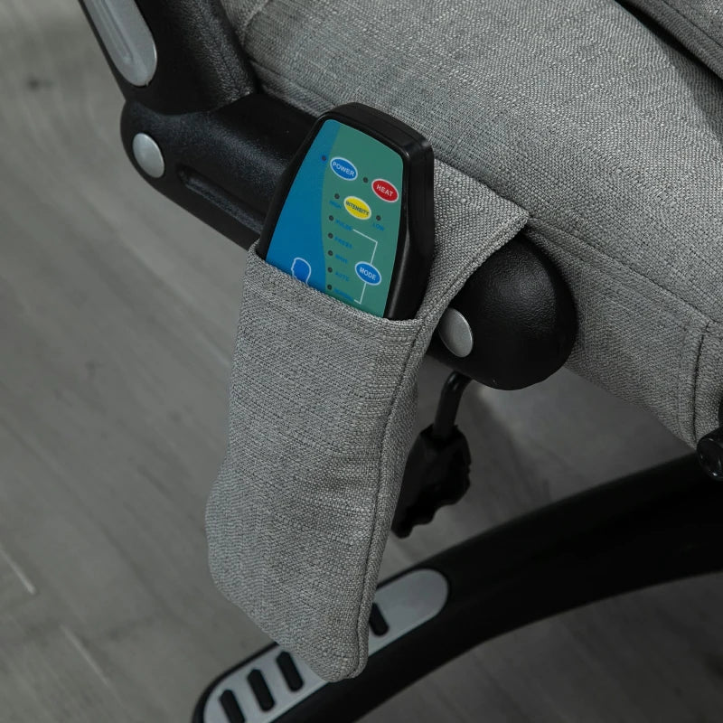 Vinsetto Heated Massage Recliner Office Chair Ergonomic Gaming Heated Home Office Padded  Linen-Feel Fabric & Swivel Base Light Grey Executive Reclining w/ Heating Points Relaxing Headrest