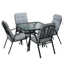 Outsunny Garden Dining Set, Glass Table W/ Umbrella Hole & Texteline Seats