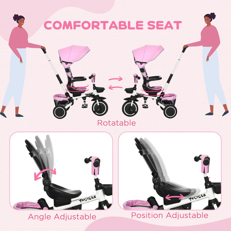 HOMCOM Baby Tricycle 7in1 Stroller with Handle - Pink