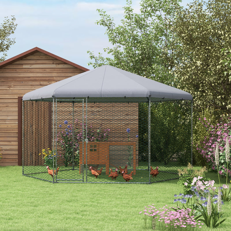 PawHut Walk in Chicken Run with Cover for 10-15 Chickens, Hens, Rabbits, Ducks
