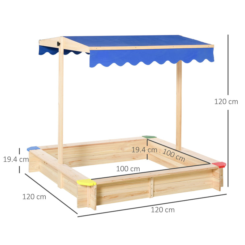 Outsunny Wooden Kids Sandbox Bottom-less design Blue Canopy