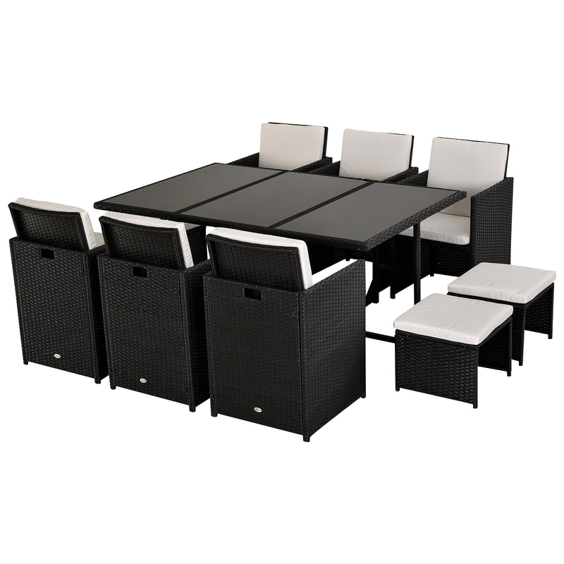 Outsunny Rattan Dining Set Garden Furniture Patio set 11 PC with Cushion Black /Milk  White