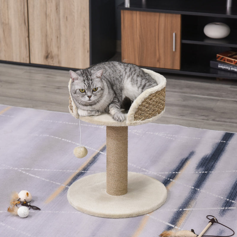 PawHut Cats Elevated Jute Rope Scratching Tree w/ Dangle Toy