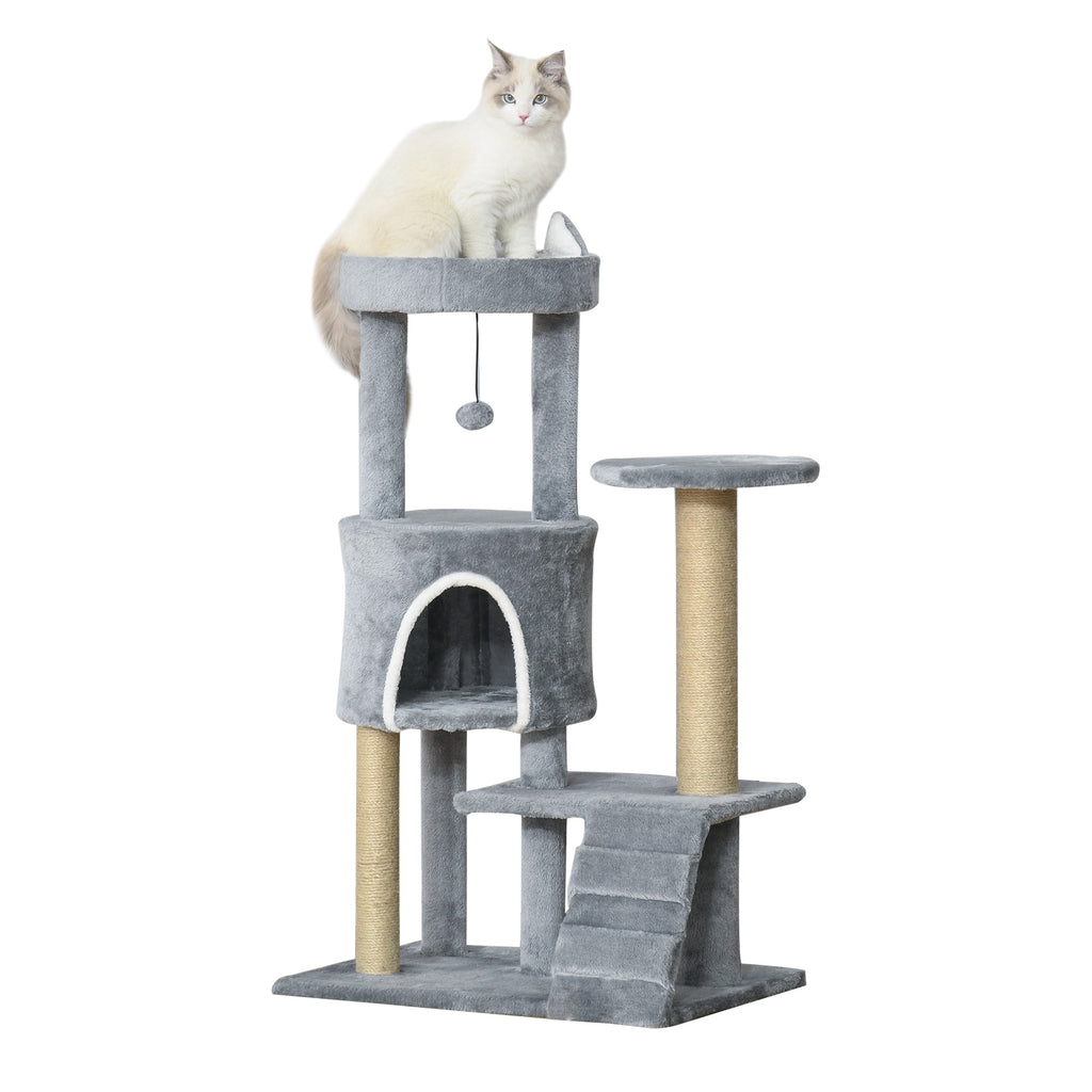 PawHut 100cm Cat Tree with Climbing Ladder Scratching Post Ball Light
