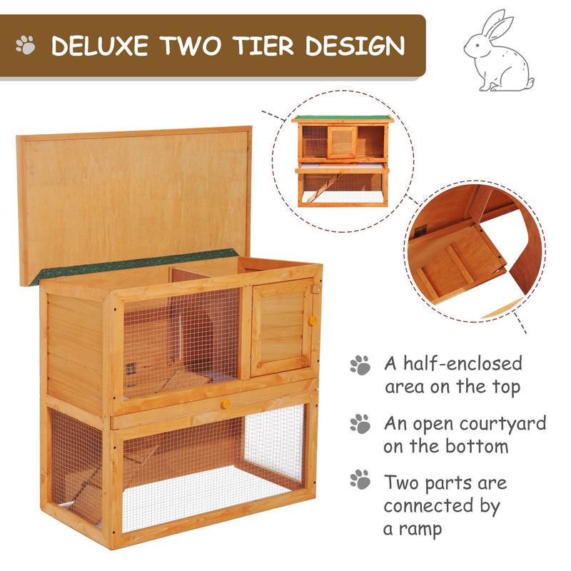 PawHut-2 Tier Rabbit Hutch