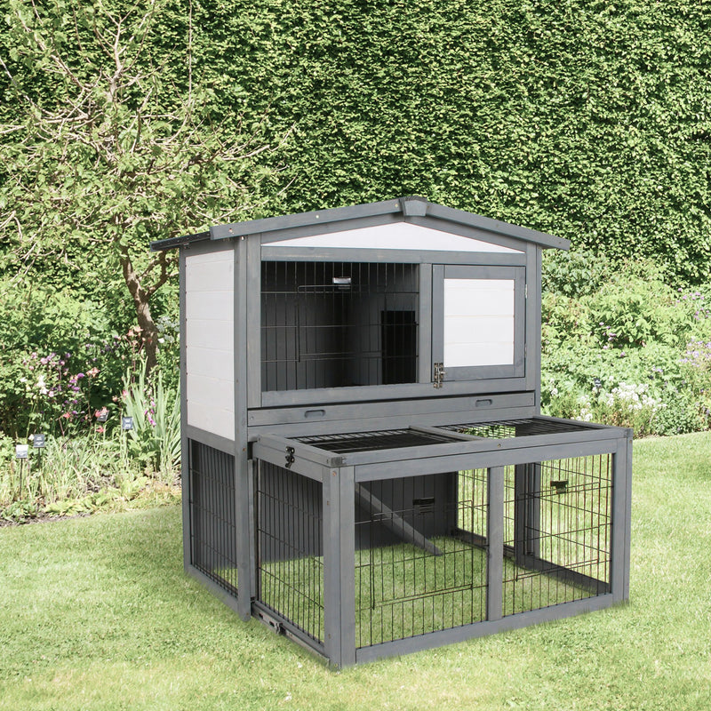 Pawhut Rabbit Hutch Grey