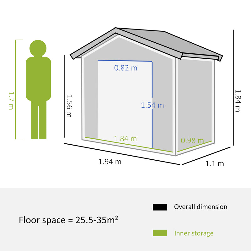 Outsunny 6.5x3.5ft Metal Garden Shed for Garden and Outdoor Storage, Dark Grey