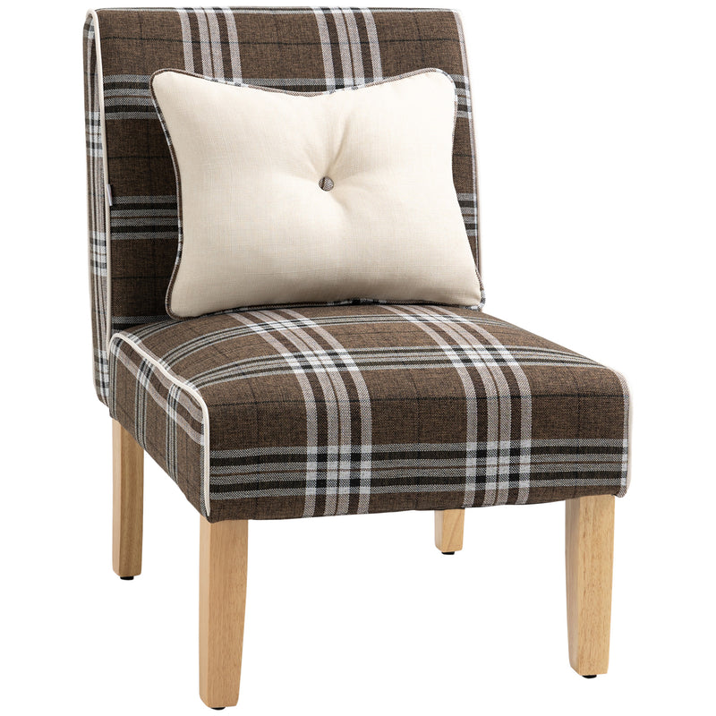 HOMCOM Dining Chair Linen-Touch Fabric Kitchen Chair W/ Rubber Wood Legs Brown