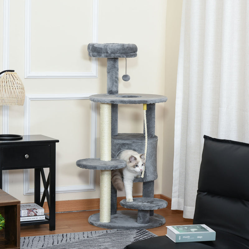 PawHut Cat Tree Tower Activity Center With Hanging Ball Toy Teasing Rope 112cm