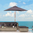 Outsunny Wooden Patio Umbrella Market Parasol Outdoor Sunshade 6 Ribs Deep Grey
