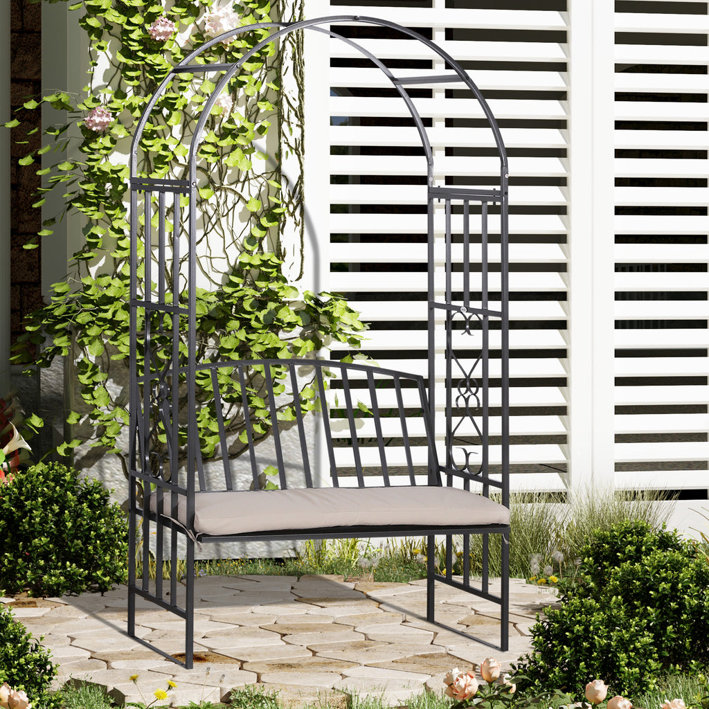 Bench Seat Rbo Outsunny Garden Arbor Arch Metal Bench Padded Seat Outdoor Decoration