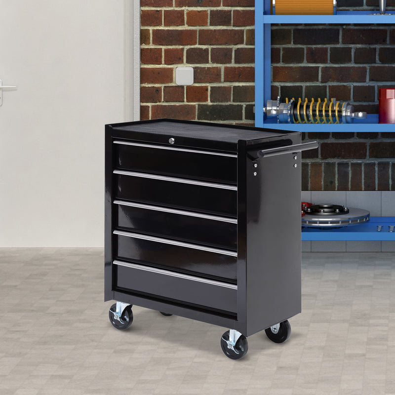 HOMCOM Steel 5-Drawer Tool Storage Cabinet Lockable Wheels Handle 2 Keys Garage