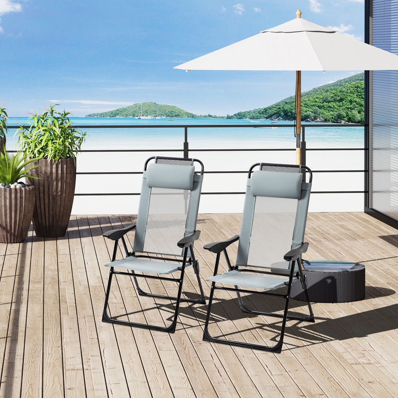 Outsunny Set of 2 Metal Portable Folding Recliner w/ Adjustable Backrest, Grey