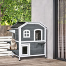 PawHut Wooden Cat House Cat Cave Pet Shelter Condos Outdoor Grey