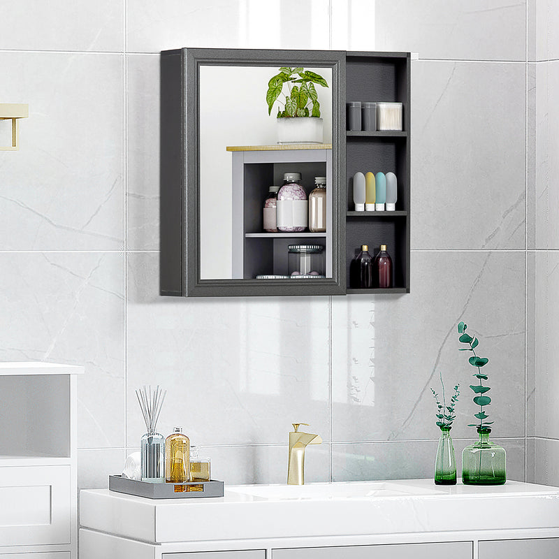 kleankin Bathroom Cabinet Wall Mounted Storage Organiser w/ Mirrored Door Grey