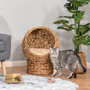 PawHut Wicker Cat House, Raised Cat Bed with Cylindrical Base, 42 x 33 x 52cm