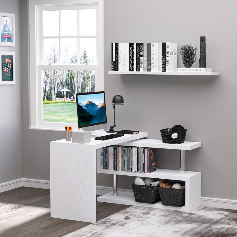 HOMCOM Modern Corner 360° Rotating L-Shaped Computer Desk Writing Table