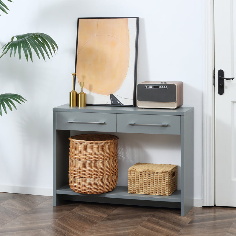 HOMCOM Console Tables, Hallway Table w/ Drawers and Shelf for Living Room,Grey