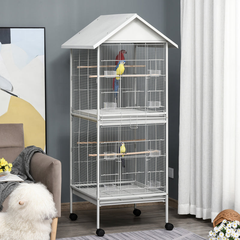 PawHut Wrought Metal Bird Cage Feeder for Small and Medium Sized Birds White