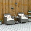 Outsunny 3 PC Outdoor Rattan Sofa Set w/ Chairs Coffee Table Cushion Light Grey
