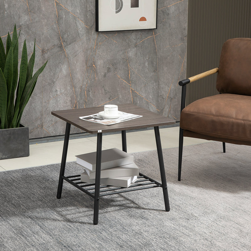 HOMCOM Sofa Side Table, End Table with 2-Tier Storage Shelf and Metal Frame
