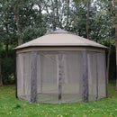 Outsunny 4x4m Hexagon Gazebo w/ Metal Frame Mesh Curtains Outdoor Garden, Beige
