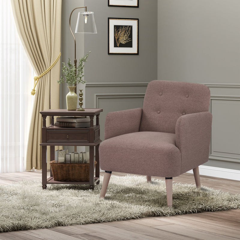 HOMCOM Upholstered Armchair, Nature Wood Frame Padded Living Room Chair, Brown