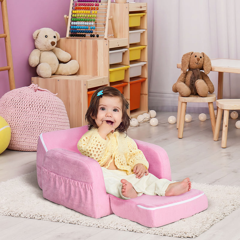 HOMCOM 2 In 1 Kids Armchair Sofa Bed Fold Out Padded Wood Frame Bedroo