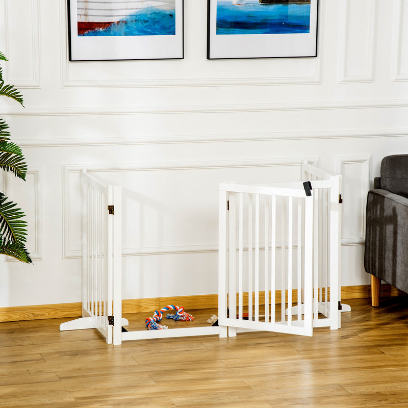 PawHut Freestanding Pet Gate w/ 2 Support Feet for Doorways Stairs White