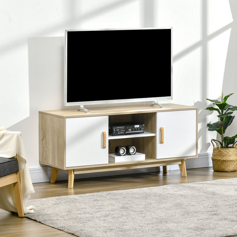 HOMCOM TV Cabinet Stand Entertainment Center w/ Storage for 55" TVs, Natural