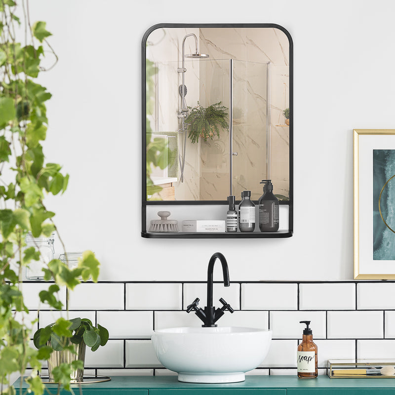 HOMCOM Rectangle Wall Mirror with Shelf 70 x 50 cm, for Living Room, Bedroom