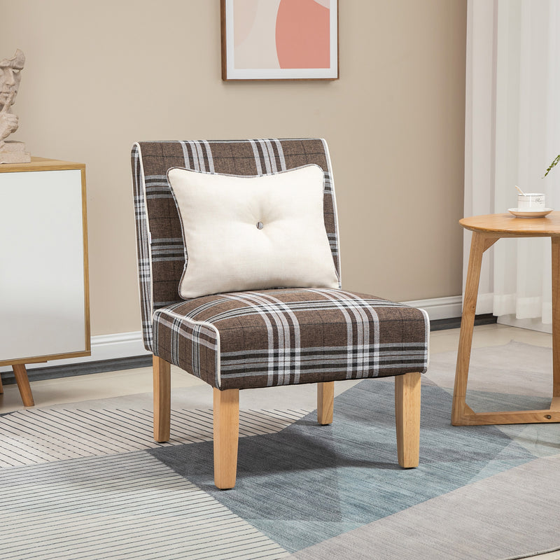 HOMCOM Dining Chair Linen-Touch Fabric Kitchen Chair W/ Rubber Wood Legs Brown