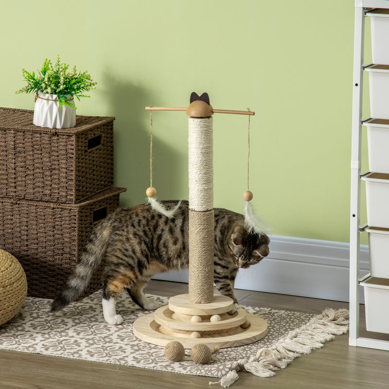 PawHut Cat Tower w/ Turntable Toy Ball, Jute and Sisal Scratching Post