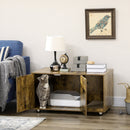 PawHut Cat Litter Box Enclosure, End Table with Double Doors, Rustic Brown