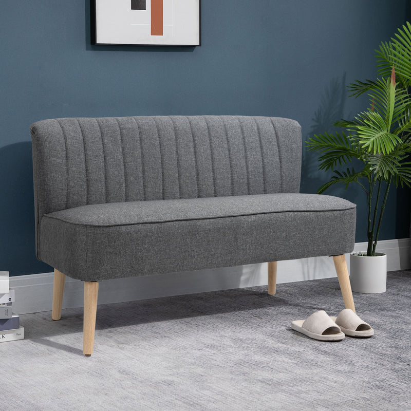 HOMCOM Linen-Feel Double Sofa w/ Wood Frame Foam Padding High Back, Grey