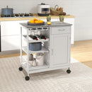 HOMCOM Kitchen Trolley Utility Cart W/ Wheel Wine Rack Open Shelf and Cabinet