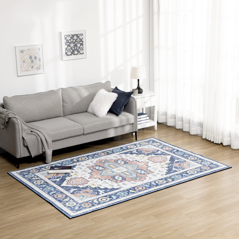 HOMCOM Area Rugs for Bedroom, Vintage Floral Large Carpet, 160x230cm, Blue
