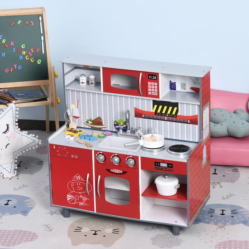 HOMCOM Multifunction Kids Kitchen Set Doll House Pretend Cooking Set Red