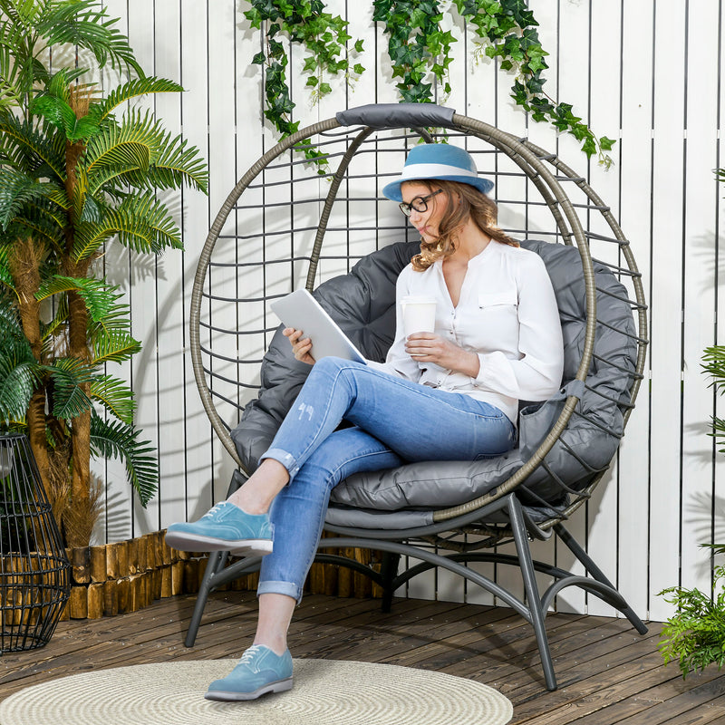 Outsunny Rattan Egg Chair Wicker Basket Chair with Cushion Bottle Hold