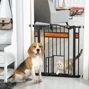PawHut Dog Gate Pet Safety Gate W/ Cat Door Auto Close Pine Decor 74-80 cm Wide