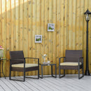 Outsunny 3 Pieces Rattan Patio Bistro Set 2 Chairs Coffee Side Table Set