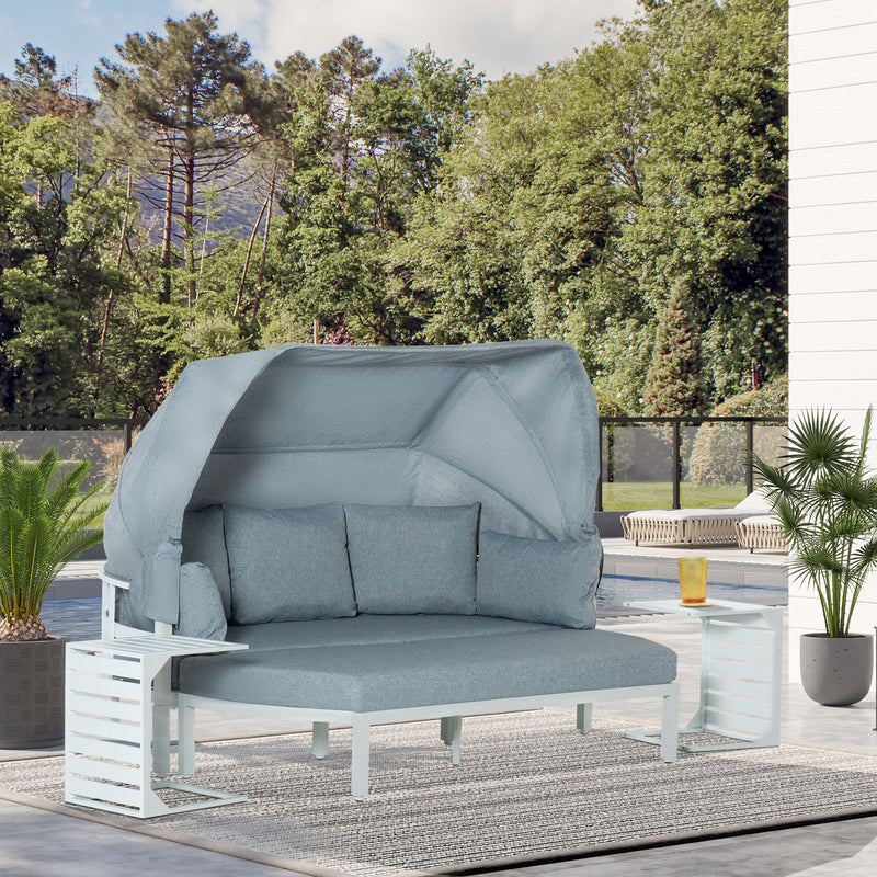 Outsunny 4 PCS Outdoor Garden Sofa Set, Lounge Bed with Canopy, Padded Cushions