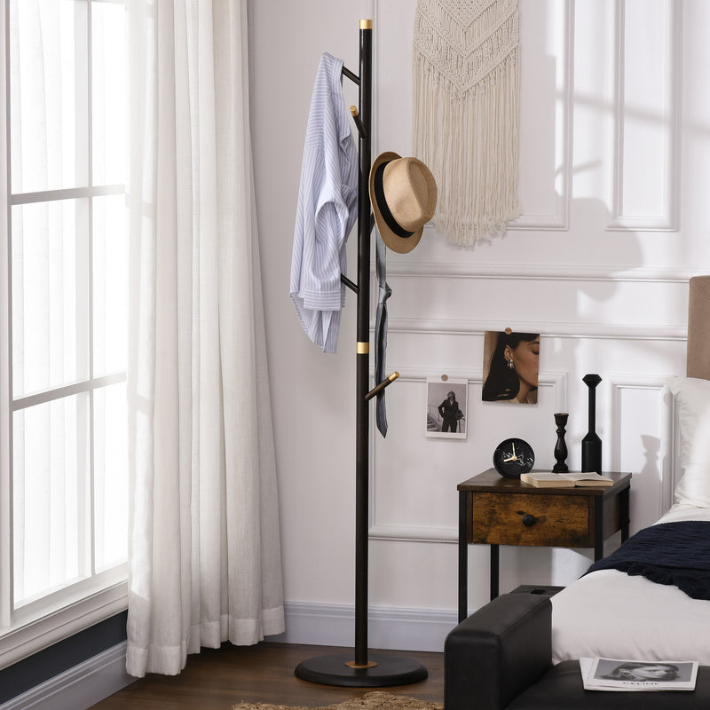 HOMCOM Coat Rack Bamboo Coat Stand with Round Base for Handbags