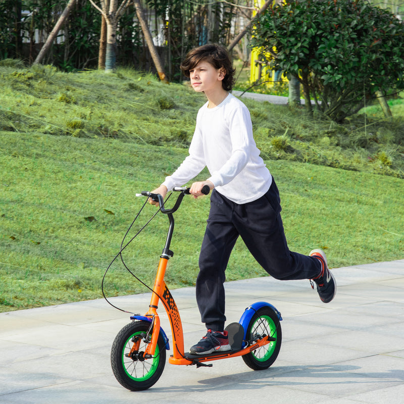 HOMCOM Kids Kick Scooter Adjustable Height Dual Brakes 12" Inflatable Wheels